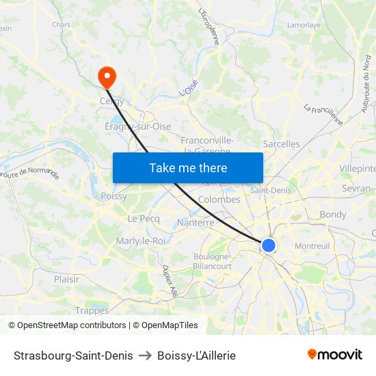 Strasbourg-Saint-Denis to Boissy-L'Aillerie map