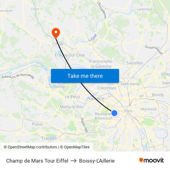 Champ de Mars Tour Eiffel to Boissy-L'Aillerie map