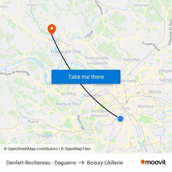 Denfert-Rochereau - Daguerre to Boissy-L'Aillerie map