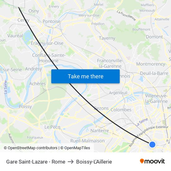 Gare Saint-Lazare - Rome to Boissy-L'Aillerie map