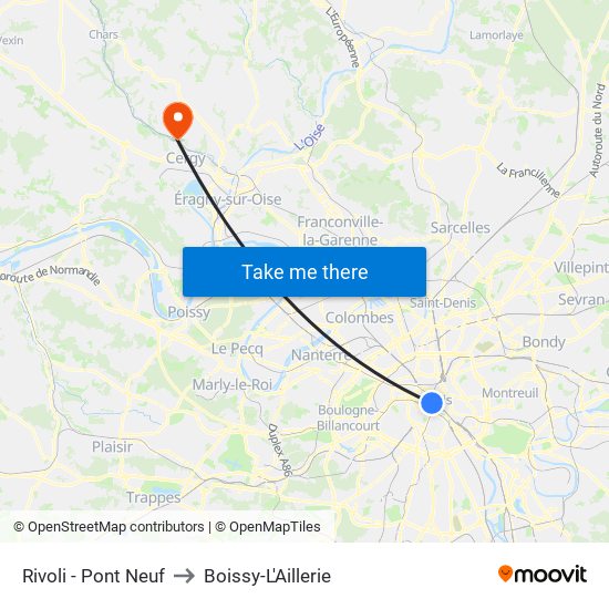 Rivoli - Pont Neuf to Boissy-L'Aillerie map