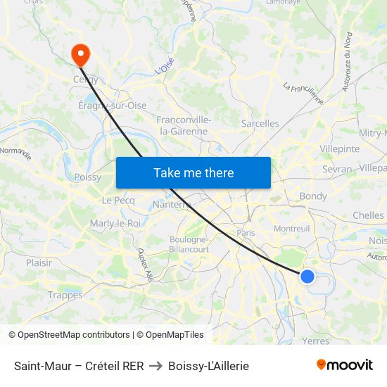 Saint-Maur – Créteil RER to Boissy-L'Aillerie map