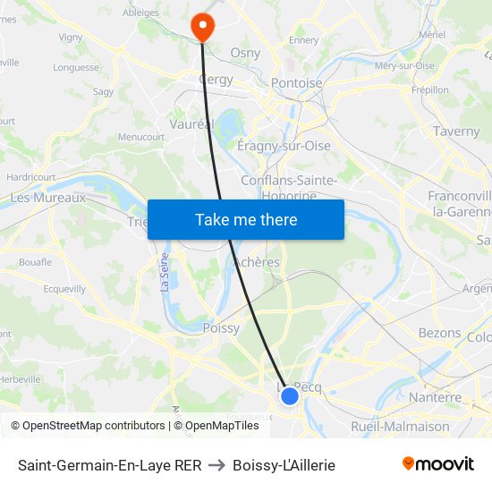 Saint-Germain-En-Laye RER to Boissy-L'Aillerie map