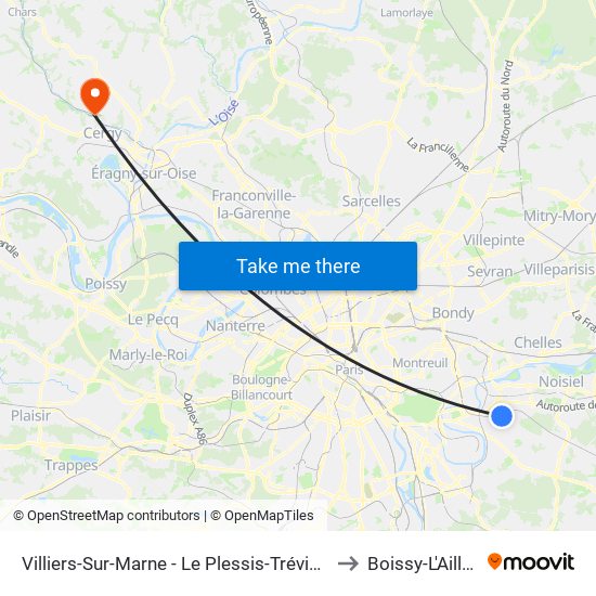 Villiers-Sur-Marne - Le Plessis-Trévise RER to Boissy-L'Aillerie map