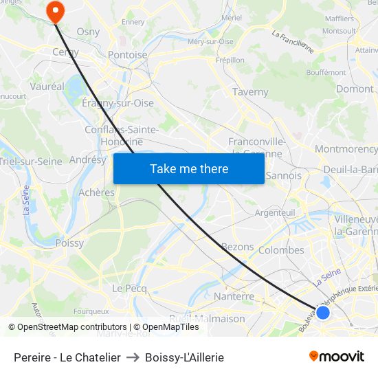 Pereire - Le Chatelier to Boissy-L'Aillerie map