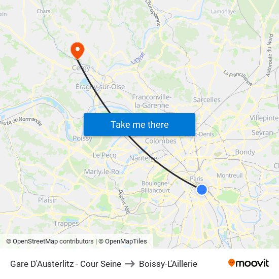 Gare D'Austerlitz - Cour Seine to Boissy-L'Aillerie map