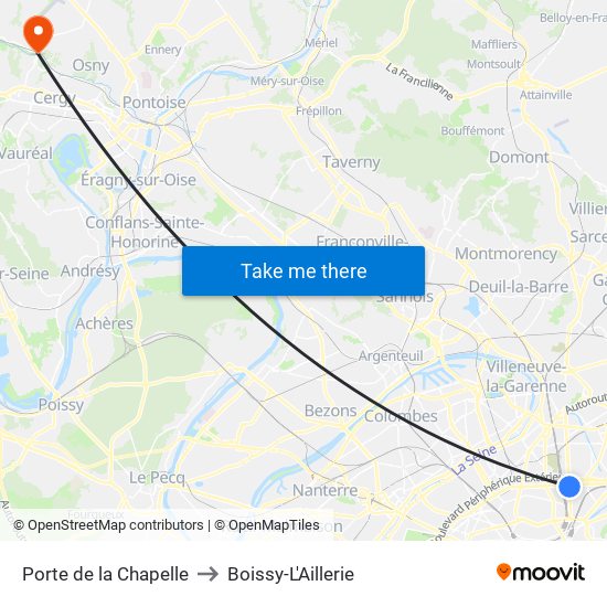 Porte de la Chapelle to Boissy-L'Aillerie map