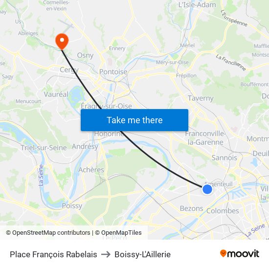 Place François Rabelais to Boissy-L'Aillerie map