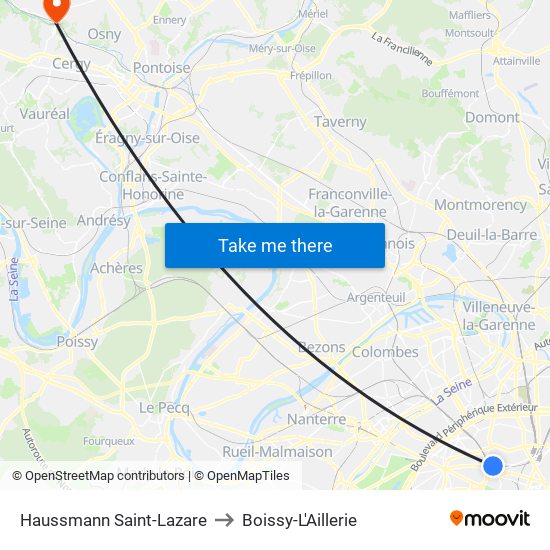 Haussmann Saint-Lazare to Boissy-L'Aillerie map
