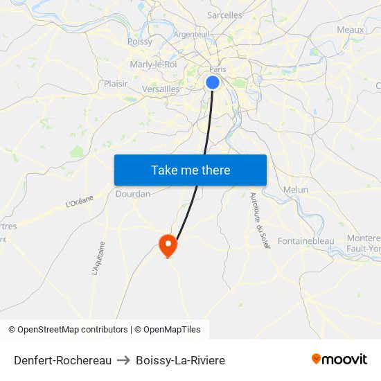 Denfert-Rochereau to Boissy-La-Riviere map