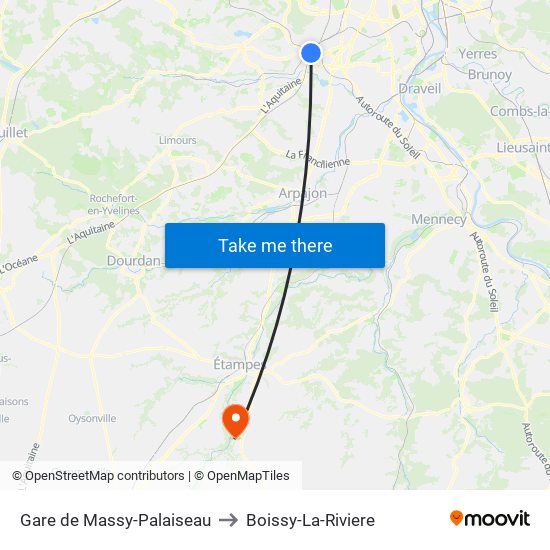 Gare de Massy-Palaiseau to Boissy-La-Riviere map
