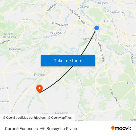 Corbeil-Essonnes to Boissy-La-Riviere map