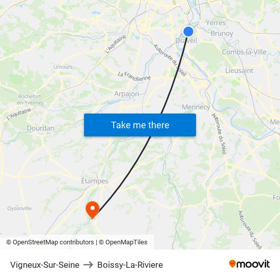 Vigneux-Sur-Seine to Boissy-La-Riviere map