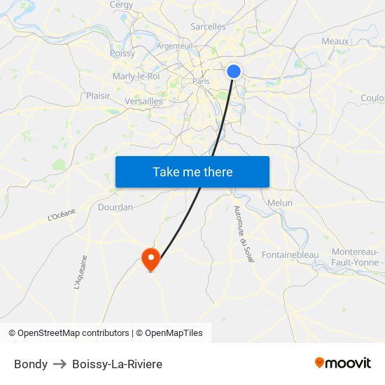 Bondy to Boissy-La-Riviere map