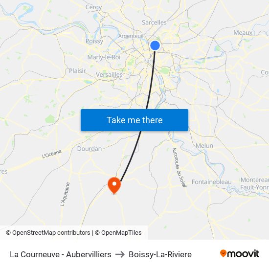 La Courneuve - Aubervilliers to Boissy-La-Riviere map