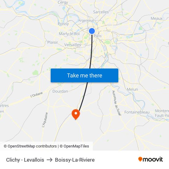 Clichy - Levallois to Boissy-La-Riviere map