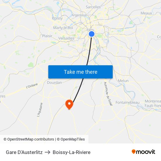 Gare D'Austerlitz to Boissy-La-Riviere map