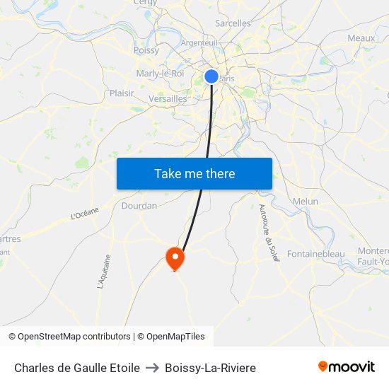 Charles de Gaulle Etoile to Boissy-La-Riviere map