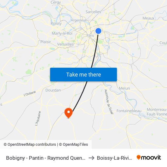 Bobigny - Pantin - Raymond Queneau to Boissy-La-Riviere map