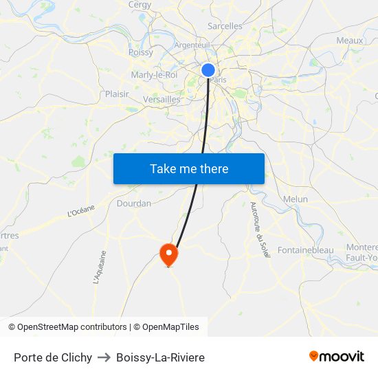 Porte de Clichy to Boissy-La-Riviere map