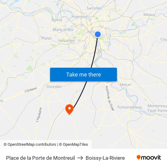 Place de la Porte de Montreuil to Boissy-La-Riviere map