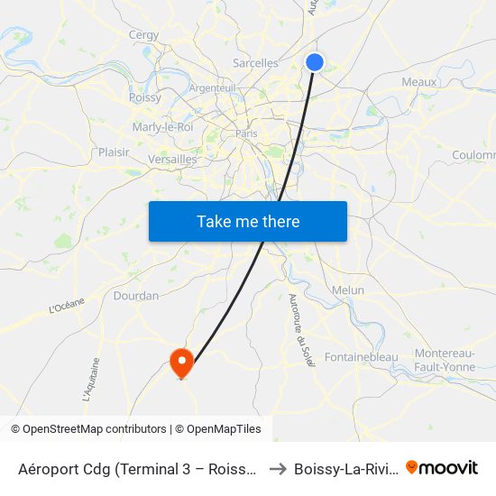 Aéroport Cdg (Terminal 3 – Roissypôle) to Boissy-La-Riviere map