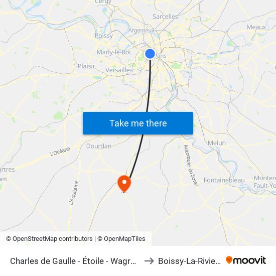 Charles de Gaulle - Étoile - Wagram to Boissy-La-Riviere map