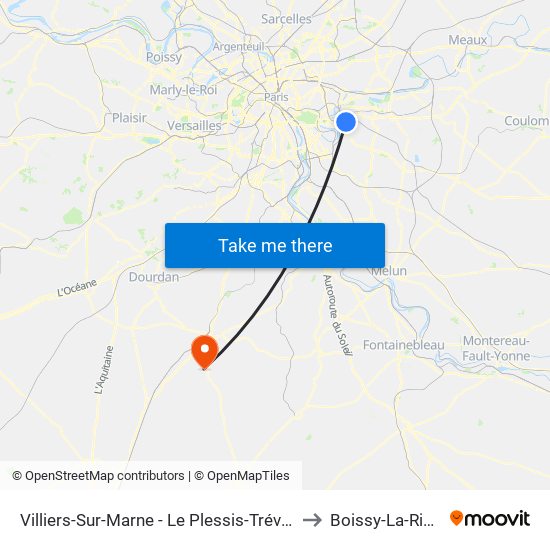 Villiers-Sur-Marne - Le Plessis-Trévise RER to Boissy-La-Riviere map