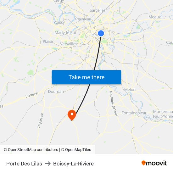 Porte Des Lilas to Boissy-La-Riviere map