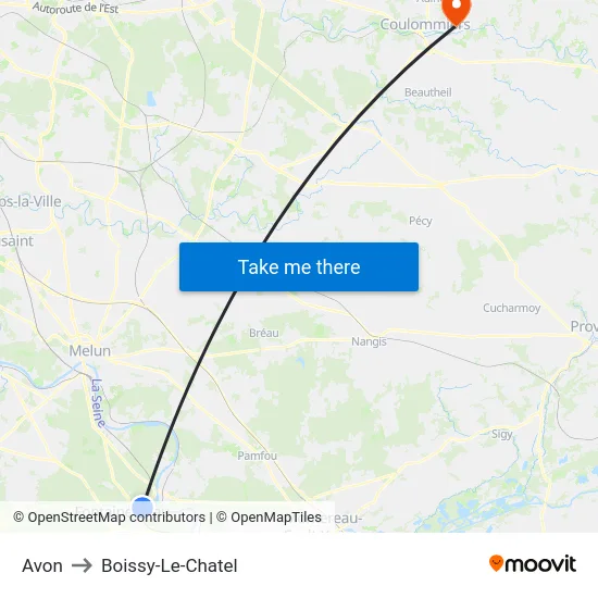 Avon to Boissy-Le-Chatel map