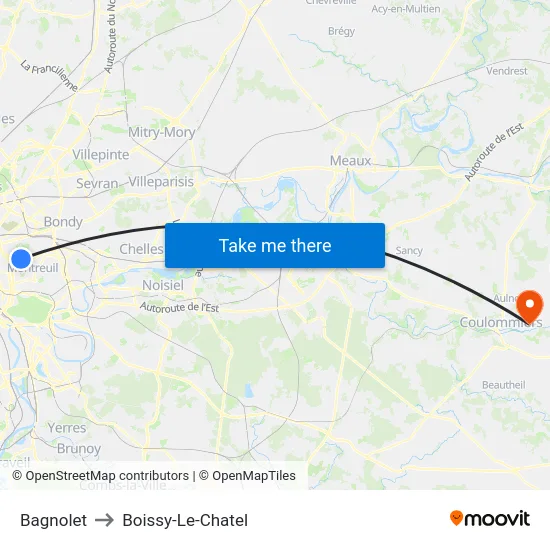 Bagnolet to Boissy-Le-Chatel map