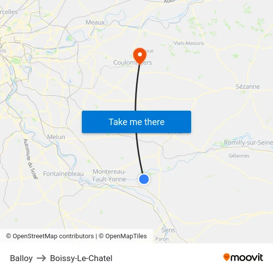 Balloy to Boissy-Le-Chatel map