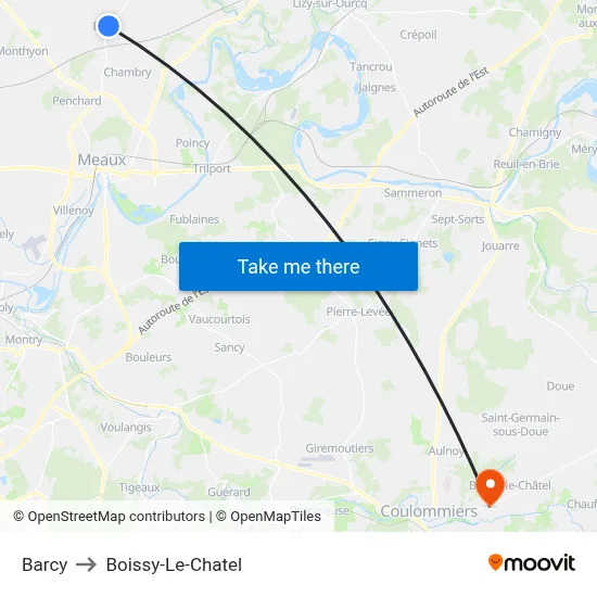 Barcy to Boissy-Le-Chatel map