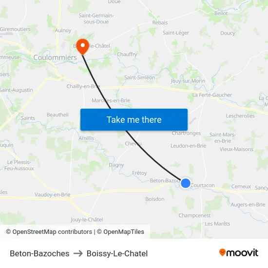 Beton-Bazoches to Boissy-Le-Chatel map