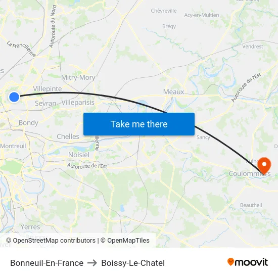 Bonneuil-En-France to Boissy-Le-Chatel map