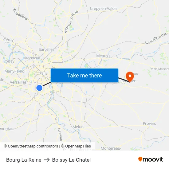 Bourg-La-Reine to Boissy-Le-Chatel map