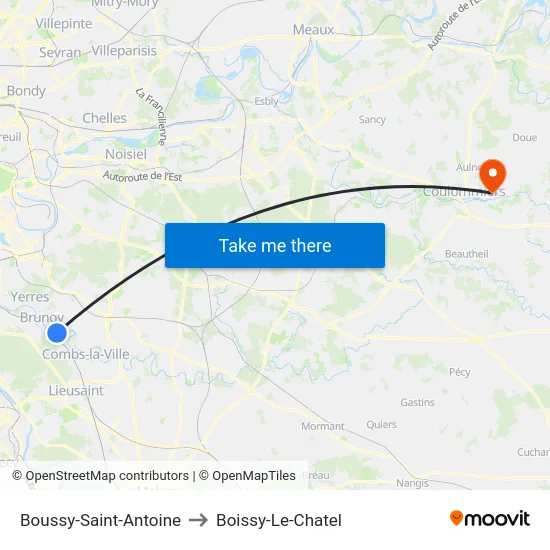 Boussy-Saint-Antoine to Boissy-Le-Chatel map