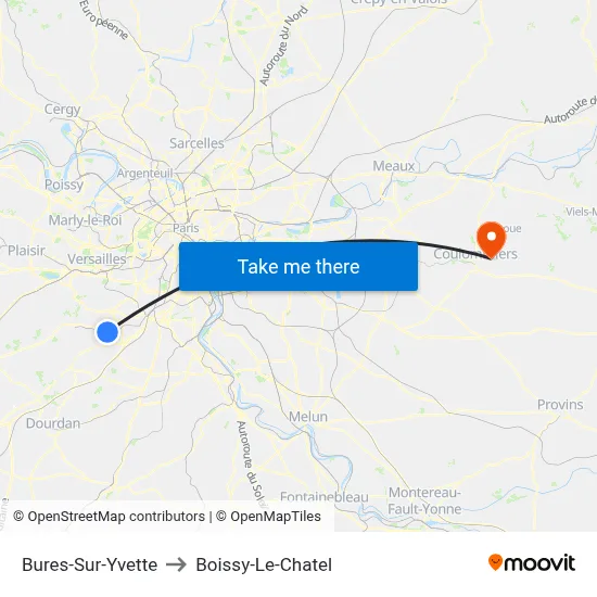 Bures-Sur-Yvette to Boissy-Le-Chatel map