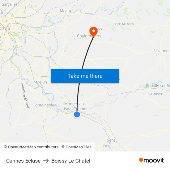 Cannes-Ecluse to Boissy-Le-Chatel map