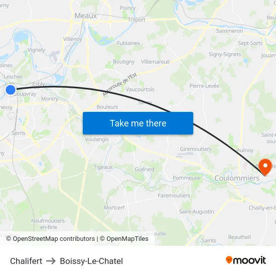 Chalifert to Boissy-Le-Chatel map