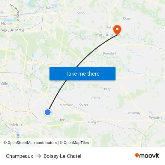 Champeaux to Boissy-Le-Chatel map