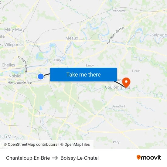 Chanteloup-En-Brie to Boissy-Le-Chatel map