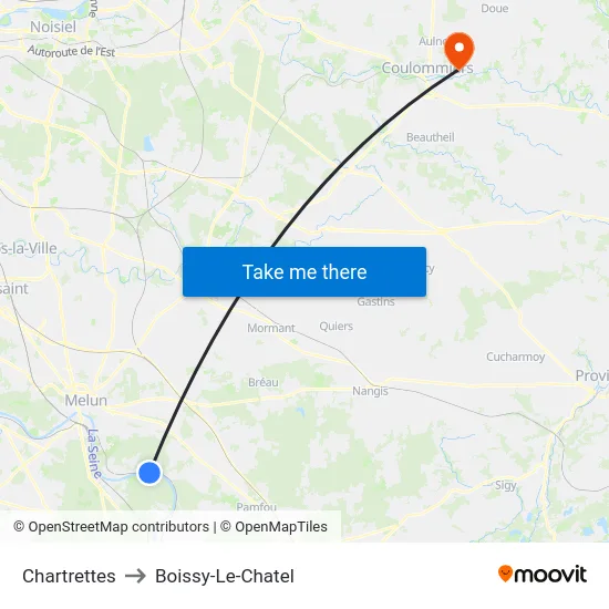 Chartrettes to Boissy-Le-Chatel map