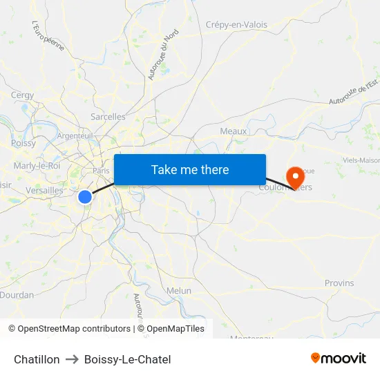 Chatillon to Boissy-Le-Chatel map