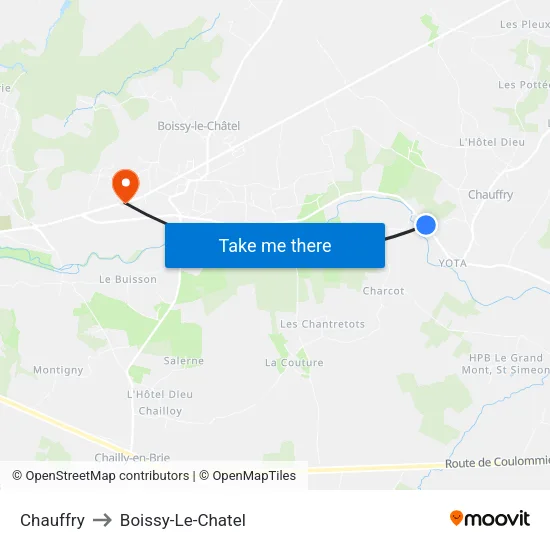 Chauffry to Boissy-Le-Chatel map