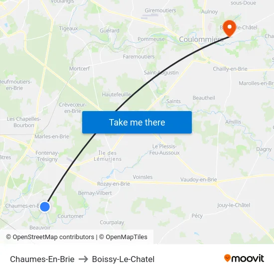 Chaumes-En-Brie to Boissy-Le-Chatel map