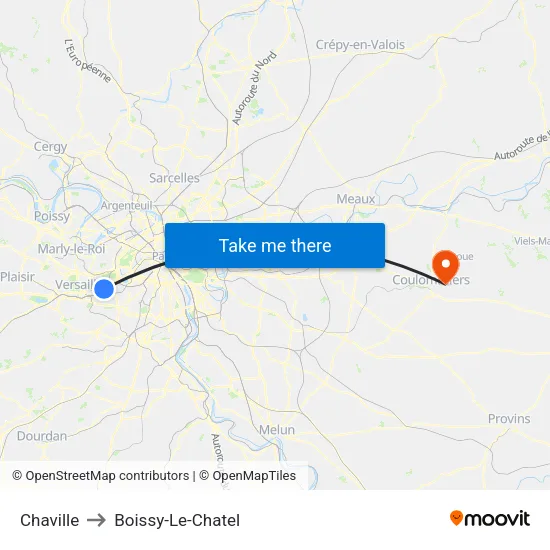 Chaville to Boissy-Le-Chatel map
