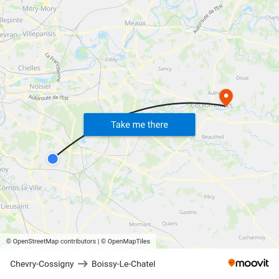 Chevry-Cossigny to Boissy-Le-Chatel map