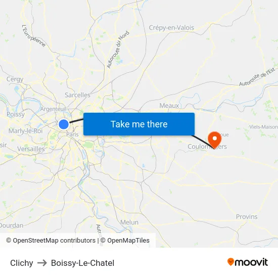 Clichy to Boissy-Le-Chatel map