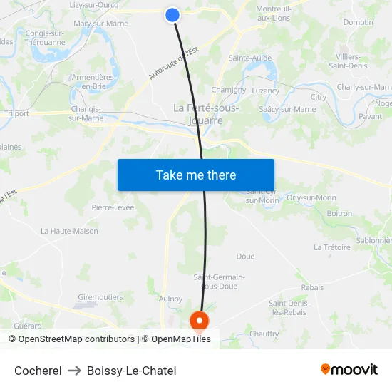 Cocherel to Boissy-Le-Chatel map